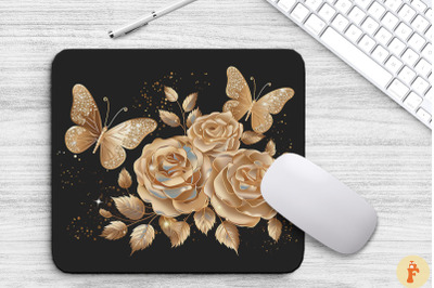 Delicate Gold Roses And Butterfly