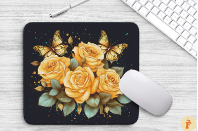 Delicate Yellow Roses And Butterfly