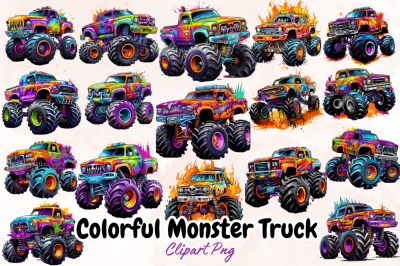 Colorful Monster Truck Clipart Bundle