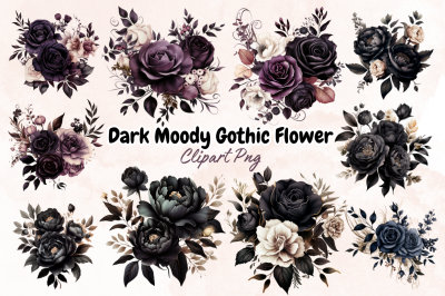 Dark Moody Gothic Flower Clipart Bundle