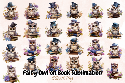 Fairy Owl on Book Sublimation Clipart