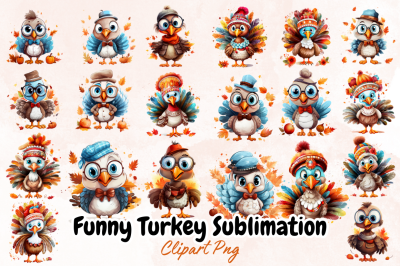 Funny Turkey Sublimation Clipart Bundle