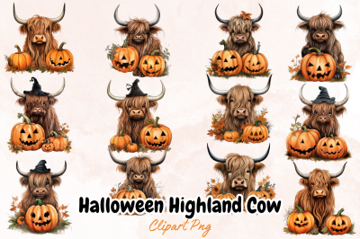 Halloween Highland Cow Clipart Bundle