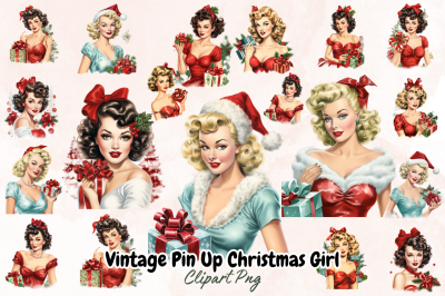 Vintage Pin Up Christmas Girl Clipart