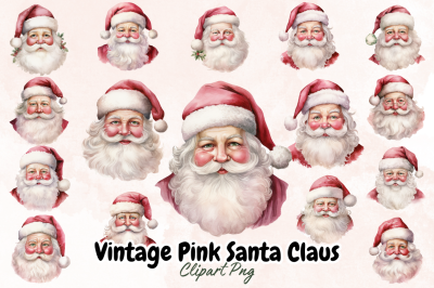 Vintage Pink Santa Claus Clipart Bundle