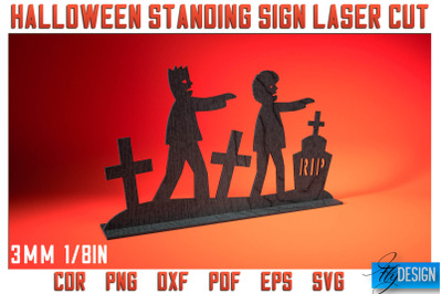 Halloween Standing Sign Laser Cut SVG | Spooky Sign Laser Cut SVG