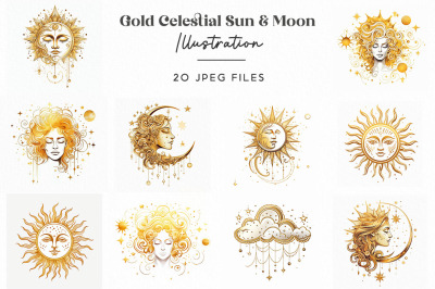 Gold Celestial Sun &amp; Moon