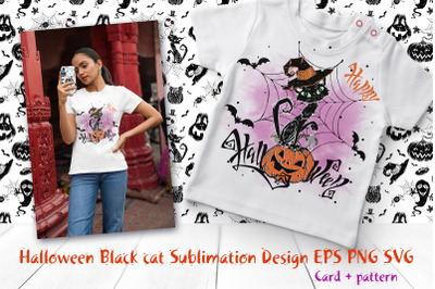 Halloween. A black cat. Design for sublimation.