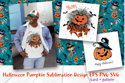 Halloween. Cheerful pumpkin sublimation design