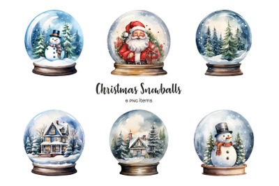 Watercolor snow globe clipart. Christmas balls clipart. Xmas snowballs
