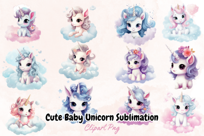 Cute Baby Unicorn Sublimation Clipart