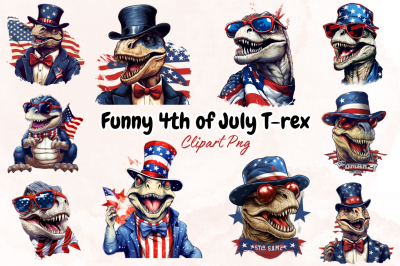 Funny 4th of July T-rex Sublimation clipart