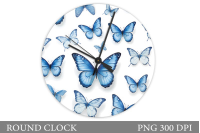 Butterfly Clock Design. Blue Butterfly Round Clock