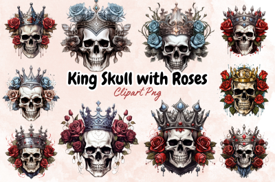 King Skull with Roses Clipart