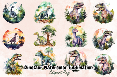 Dinosaur Watercolor Sublimation Clipart