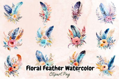 Floral Feather Watercolor Sublimation