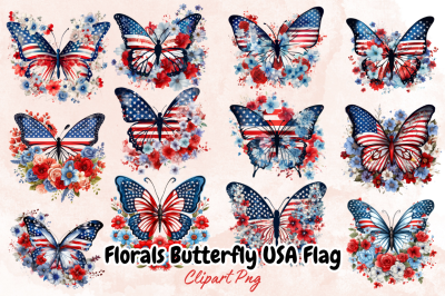 Florals Butterfly USA Flag Sublimation