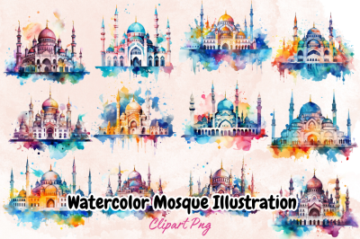 Watercolor Mosque Illustration Clipart