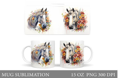 Horse Mug Wrap Design. Horse Flowers Mug Wrap Sublimation