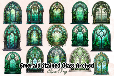 Emerald Stained Glass Arched Window