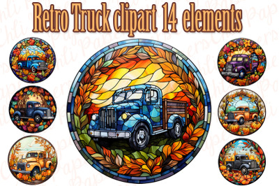 Stained Glass Retro truck clipart,Halloween Clipart