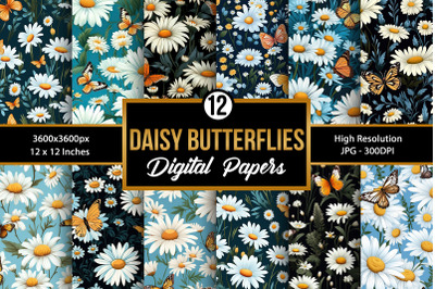 Daisy Butterflies Garden Digital Papers