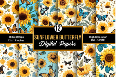 Sunflower Butterflies Seamless Pattern Backgrounds