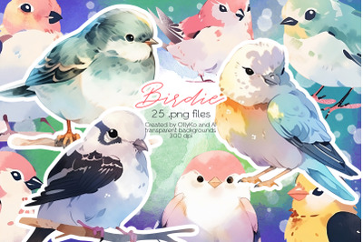 Watercolor Birds Clipart - PNG Files