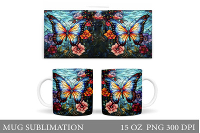 Butterflies Mug Sublimation. Stained Glass Mug Design