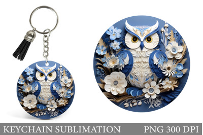 Owl Round Keychain Sublimation. 3D Owl Flowers Keychain