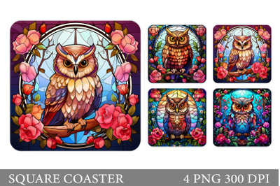 Owl Square Coaster. Stained Glass Owl Coaster Sublimation