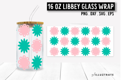 Floral Pattern Libbey Can Glass SVG | 16oz Flower Wrap