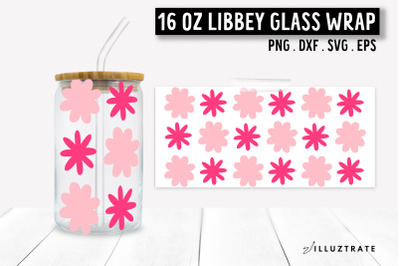 Floral Pattern Libbey Can Glass SVG | 16oz Flower Wrap