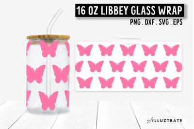 Butterfly Libbey Can Glass SVG | 16oz Butterfly Pattern Wrap