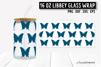 Butterfly Libbey Can Glass SVG | 16oz Butterfly Pattern Wrap