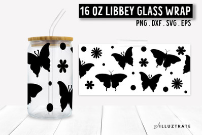 Butterfly Libbey Can Glass SVG | 16oz Butterfly Pattern Wrap