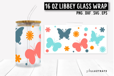 Butterfly Pattern Libbey Can Glass SVG | 16oz Butterfly Wrap