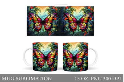 Butterfly Flowers Mug . Stained Glass Butterfly Mug Design