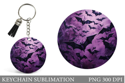 Bat Silhouette Keychain Design. Halloween Round Keychain