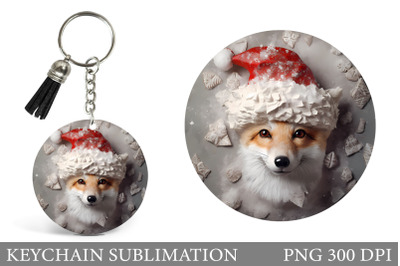 Christmas Fox Keychain Design.Cute Fox Round Keychain