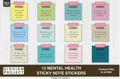 12 Mental Health Sticky Notes Stickers