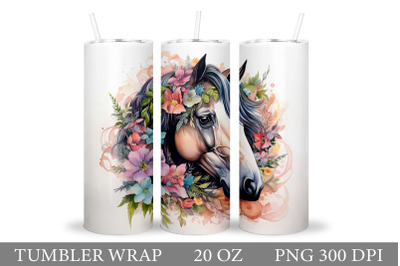 Horse Tumbler Wrap Sublimation. Horse Flowers Tumbler Design