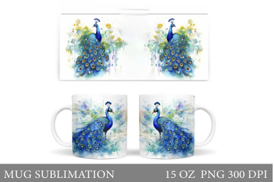 Peacock Mug Sublimation. Peacock Watercolor Mug Design