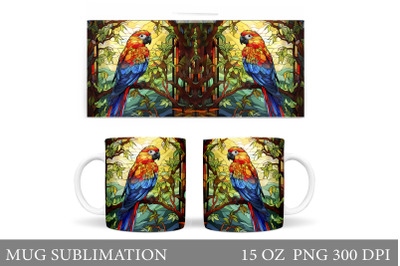 Parrot Mug Sublimation. Stained Glass Parrot Mug Design