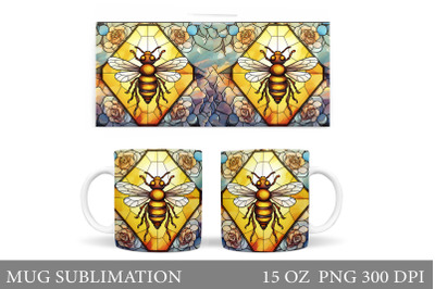 Bee Mug Wrap Sublimation. Stained Glass Bee Mug Design