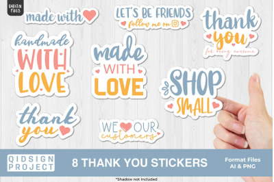 8 Thank You Stickers, made with love, Packaging stickers
