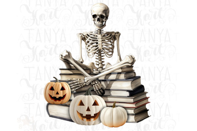 Skeleton With Book, Halloween Pumpkin Design