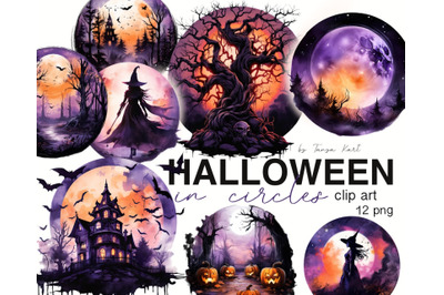 Halloween Clipart Witch Graphics&2C; Circle Background