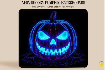 Neon Blue Glowing Jack-O&#039;-Lantern Face