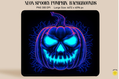 Neon Blue Glowing Jack-O&#039;-Lantern Face